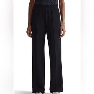 Varley DoubleSoft Knit Wide Leg 30" Track Sweat Pleated Pants Black Medium